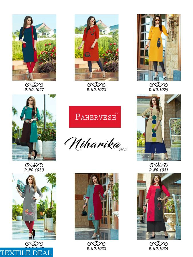 pahervesh niharika vol-2 Wholesale hand printed Ready made long kurtis